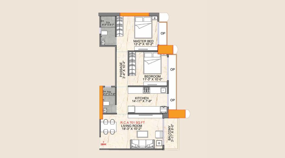 One-Vara-Floor-Plan-2 BHK-701 Sqft